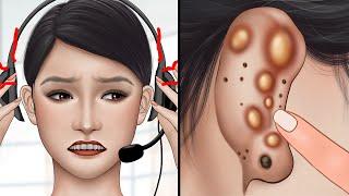 ASMR Ear pimple blackhead and sebaceous cyst removal for telesale | Cleaning animation