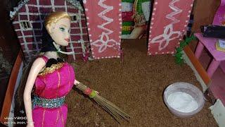 Miniature morning routine I barbie cleaning routine I Miniature's village home cleaning routine