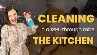 [4K USA Housewife] Transparent Kitchen Cleaning in Sheer Robe | Clean with Tati Moon