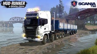 Spintires: MudRunner - SCANIA 10X10 On a Narrow Wooden Bridge