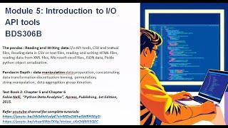 Lecture 15:Module5: The pandas : Reading and Writing data (BDS306B)