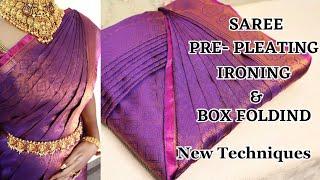 Saree Pre-pleating & Box folding | New Techniques for Beginners #trending #saree #beauty #video