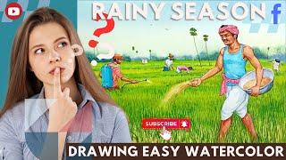 Rainy Season Scenery Drawing | Rainy Season Drawing Step By Step | Rainy Season Drawing Watercolor