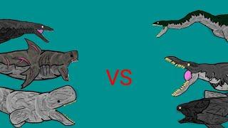 Megalodon,leviathan,mosasaurus vs liopleurodon,Dunkleosteus, plesiosaurus​