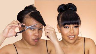 HOW I CUT MY  BANG ON RELAXED HAIR , FAVORITE HAIRSTYLE TUTORIAL / RELAXED HAIR