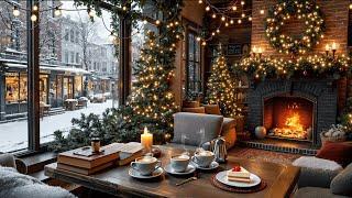 Winter Coffee Shop Ambience with Smooth Jazz Music ️Christmas Jazz & Crackling Fireplace for Relax