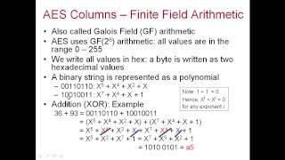 Advanced Encryption Standard (AES): Sub Stages; Finite Field Arithmetic