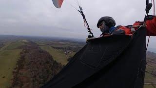 Cold paragliding at Nine Barrow Down, Dorset
