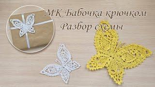 МК Вязаная бабочка крючком, подробный разбор схемы.