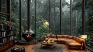 Rainy Day Hideaway in Cozy Cabin with Relax Rain Sounds & Soft Piano Jazz Background Music for Sleep