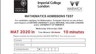 MAT (Oxford Maths Admissions Test) 2020 in 10 minutes or less
