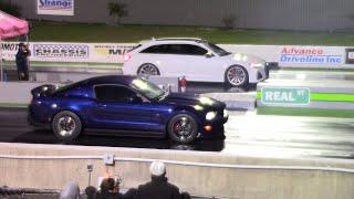 Roush Supercharged Stick Shift Mustang vs Audi RS6 & 9 Second 1/4 Mile Pass