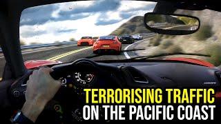 FERRARI TERRORISING TRAFFIC - Speeding Through Pacific Coast!