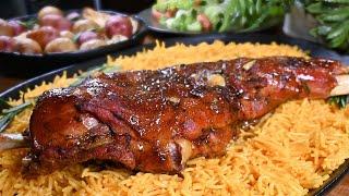 Delicious leg of lamb recipe with seasoned basmati rice 