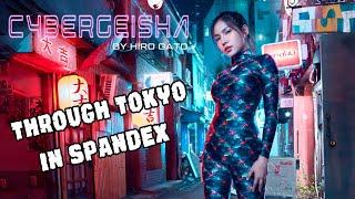 CYBERGEISHA Vlog - Model walks through Tokyo in Shiny Spandex Catsuit