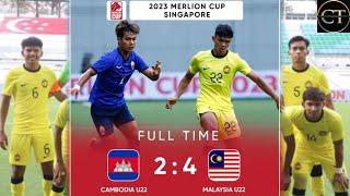 Cambodia U22 Vs Malaysia U22 [2-4] || Full Highlights & Goals || Singapore Merlion Cup 2023.