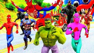 Siêu Nhân Người Nhện Chạy Xe Ô Tô Cứu Hỏa Giải Cứu Đội Trưởng Mỹ, GTA 3D Hulk Vs Avengers Racer Car