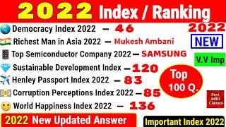 Index 2022 Current Affairs in English | India Rank in various index 2022 | Index & Ranking Tricks