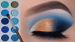 Golden Blue smokey eyes makeup tutorial for beginners | blue eyes makeup