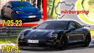 Tesla Model S Plaid Track Package VS Porsche Taycan Performance Package Nürburgring Lap Record