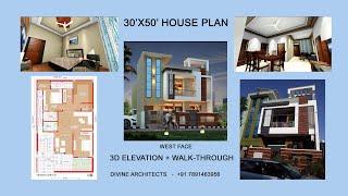 30x50 HOUSE PLAN WITH 3D ELEVATION + WALK THROUGH