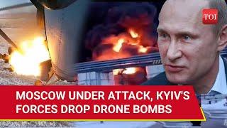 Major Drone Strikes Hit Moscow While Russia Votes | International Airport, Oil Refinery On Fire