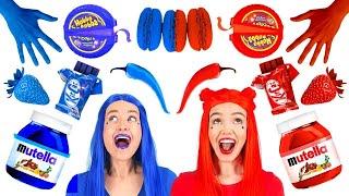 RED vs. BLUE COLORS CHALLENGE || Eating Only In 1 Color For 24 Hours By 123 GO! FOOD