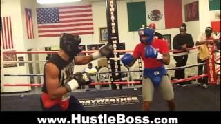 J'Leon Love (14-0, 8 KO's) sparring Chris Pearson (7-0, 6 KO's) at the Mayweather Boxing Club