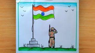 How to Draw Indian Army Saluting Flag of India || Indian Flag Drawing Easy