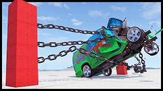 Car vs Chain Wall - Super Satisfying Vehicle Crashes & Stunts - BeamNG Drive