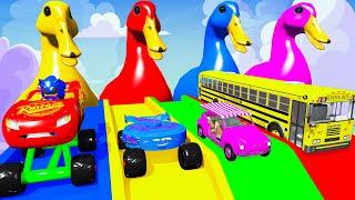 5 Giant Duck Cartoon,Cow,Elephant,Tiger,Lion,Gorilla, Paint Wild Animals Crossing Fountain Animation