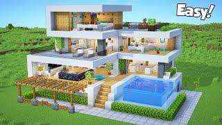 Minecraft: How to Build a Large Modern House - Tutorial (Easy) #55 - Interior in Description!