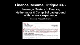 Finance Resume Critique #4 with Masters in Finance No Work Experience | #financialanalyst #resume