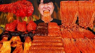 ASMR MUKBANG | Fire noodles, fried chicken, enoki mushroom, korean eating sound !