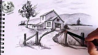 How to Draw a House in 2 Point Perspective in Landscape