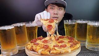 ASMR MUKBANG 시원한 맥주 원샷!! 페페로니피자 리얼사운드 먹방[SUB]BEER ONE SHOT Pepperoni pizza & fresh beer bottoms up!