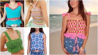 Beautiful crochet designer fancy top/crochet multicolored flower top/ crop top designs for summer’s