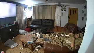 Ceiling Drywall Collapses on Man and Dog Watching TV on the Couch - 1345759