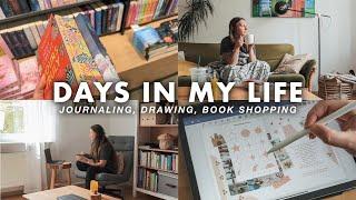 Days in my life / Digital journal with me, drawing, coffee moments, book shopping, silent vlog