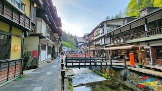 Walking the main street of Ginzan Onsen during the day