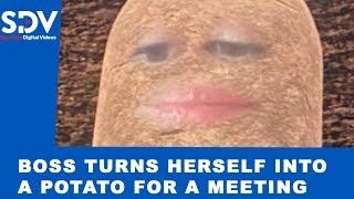 Boss accidentally turns herself into a potato during a video meeting
