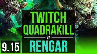 TWITCH vs RENGAR (JUNGLE) | Quadrakill, 9 solo kills, Legendary, KDA 29/3/3 | BR Diamond | v9.15