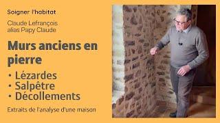 Mur en pierre, enduit intérieur, lézardes, fissures, salpêtre, joints qui se décollent, analyse.