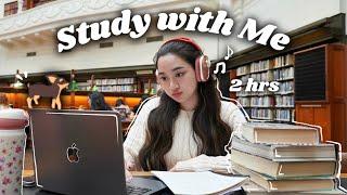 2 HOUR Study with Me at a beautiful library  | Pomodoro with Break + Lofi + Background Noise