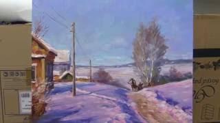 Winter landscape. Workshop  in English from Oleg Buiko. Oil painting.
