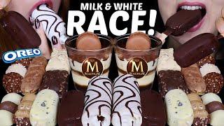 ASMR MILK & WHITE CHOCOLATE RACE! ZEBRA CAKE, MINI MAGNUM, TIRAMISU CUPS, MILKA OREO, FERRERO 먹방
