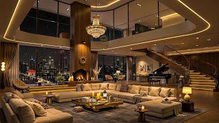 Luxury Apartment Ambience in New York City with Soft Piano Jazz Music for Relaxation