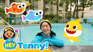Swimming Pool Playtime with Baby Shark and Tenny | Educational Videos for Kids | Hey Tenny!