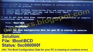 Solution: File: \Boot\BCD. Status: 0xc000000f error Windows 8, 8.1