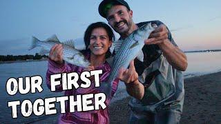 Striped Bass fishing from the beach Our First Fishing trip together New Brunswick